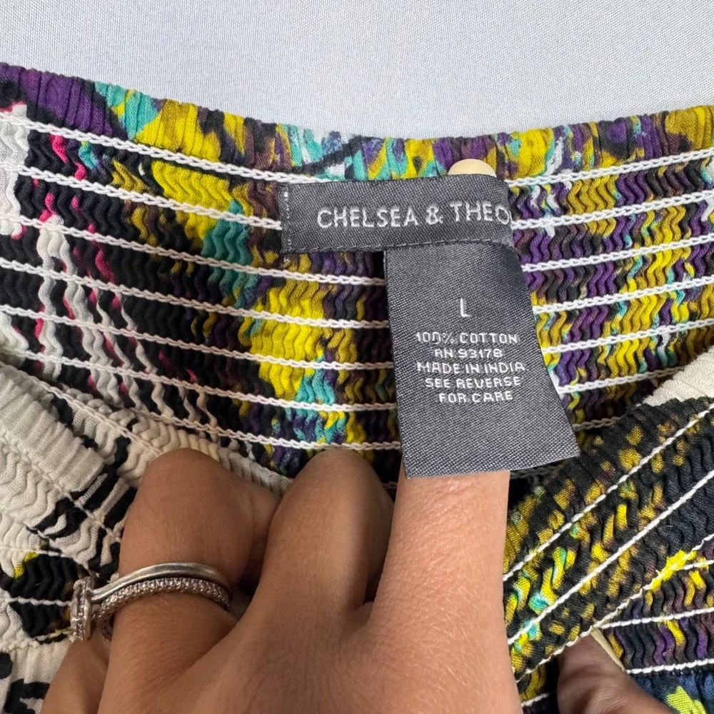 Chelsea & Theo Butterfly Wing Boho Festival Cotton Smocked Colorful Midi Skirt L